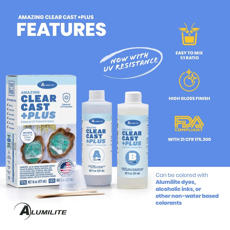 Alumilite Amazing Clear Cast Plus Epoxy Resin Kit for Making and Molding, UV, Plastic Coating, Casting for Countertops, Cups, Tumblers, High-Gloss, Glass Finish - 16 oz (8 oz Part A + 8 oz Part B) - Image 3